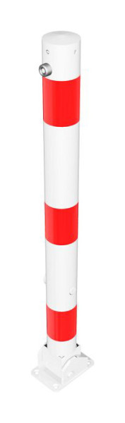 Schake afzetpaal stalen buis Ø 76 x 2,6 mm, opklapbaar, met driehoekslot, voor plugbevestiging met voetplaat, wit gecoat, 476FUB