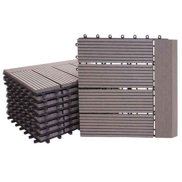 Mendler WPC vloertegel Rhone + finish, houtlook balkon/terras, 11x elk 30x30cm = 1m² Premium, grijs lineair horizontaal, 77621