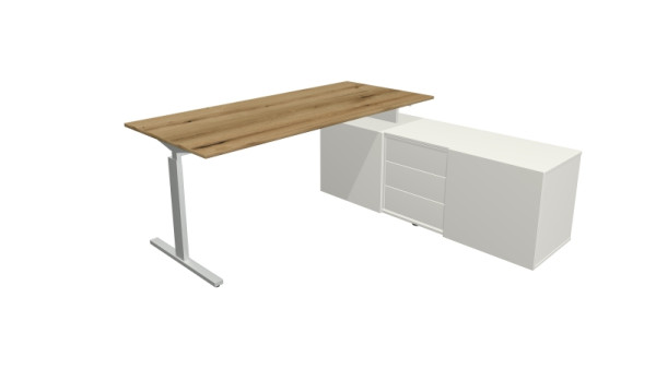 Kerkmann complete werkplek Form 2, bureau 180 x 80 cm x 74 cm, dressoir 160 x 50 x 58 cm, eiken, 11026255