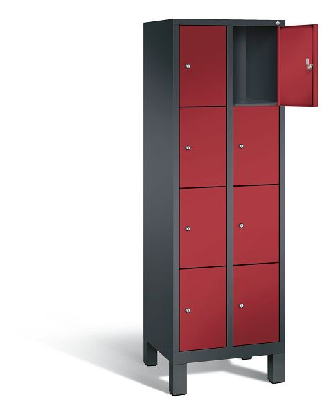 C+P lockerkast Evolo, H1850xW610xD500mm, kleur: zwart-grijs/robijnrood, 48010-204 S10039