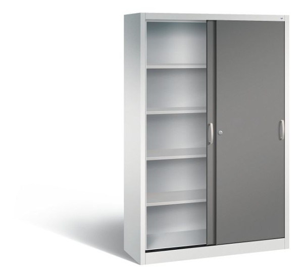 C+P schuifdeurkast Acurado, H1950xB1200xD400mm, kleur: lichtgrijs / vulkaangrijs, beugelgreep, 5 niveaus, 2040-00 S10239