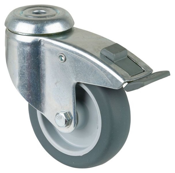 BS-wielen Zware apparatuurwielen met rem, breedte 30 mm, Ø100 mm, tot 80 kg, grijs rubberen loopvlak, glijlager, VE = 4 stuks, C121.A80.100