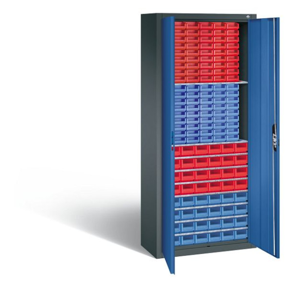 C+P tijdschriftenkast serie 13, H1690xB700xD300mm, kleur: antracietgrijs / gentiaanblauw, verzonken handgreep, 133413-24 S10071