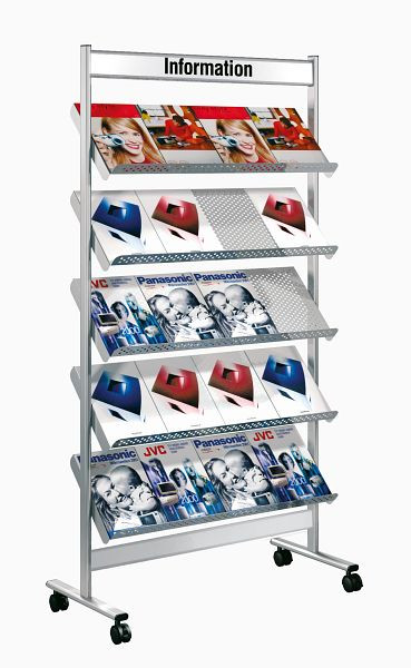 Kerkmann brochureplank Artline 20 x DIN A4, B 930 x D 350 x H 1700 mm, aluminium zilver, 42348714