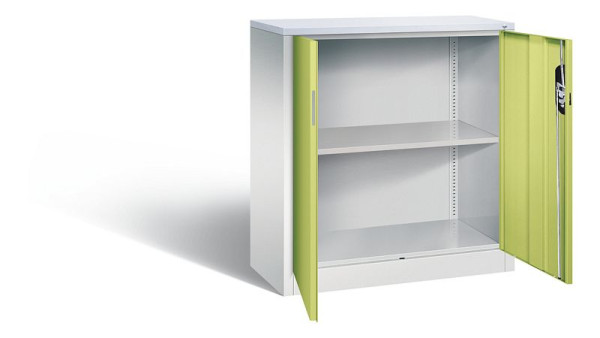 C+P kantoorkast Acurado, H1000xB930xD400mm, kleur: lichtgrijs / viridine groen, verzonken handgreep, 2 niveaus, 9266-1200 S10303