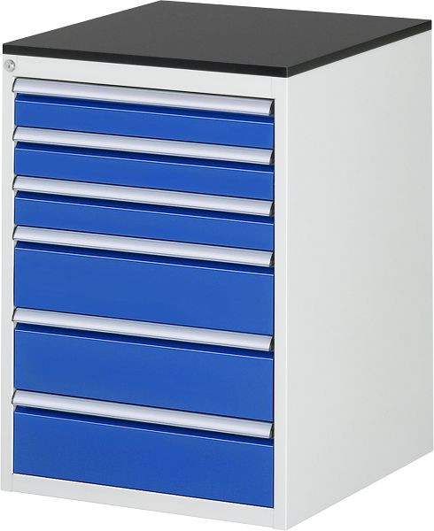 RAU ladekast serie 7000, B580 x D650 x H820 mm, werkblad met melamineharscoating, laden: 4xH120, 3xH150 mm, 13-L5.9A-M.11