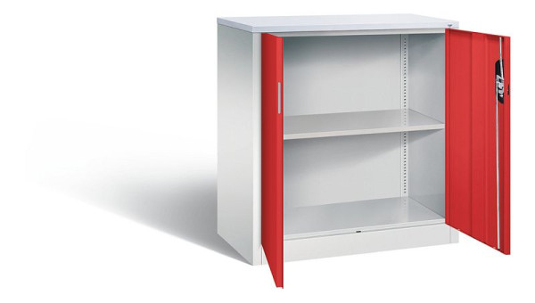C+P kantoorkast Acurado, H1000xB930xD500mm, kleur: lichtgrijs / vuurrood, verzonken handgreep, 2 niveaus, 9286-1200 S10345