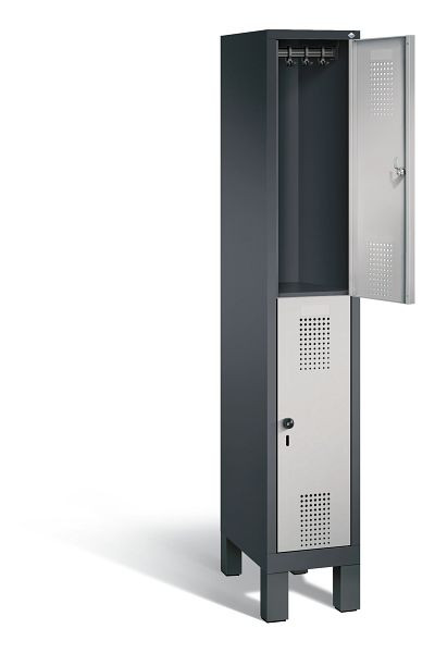 C+P locker dubbeldekker Evolo, H1850xB320xD500mm, kleur: zwart-grijs/wit aluminium, 48310-10 S10100