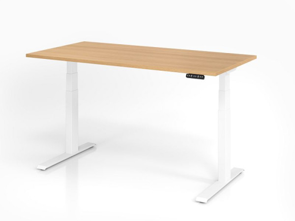 Hammerbacher bureau XDKB16, 160 x 80 cm, blad: eikenhout, 25 mm dik, ABS dikke rand, rechthoekige vorm, wit, VXDKB16/E/W