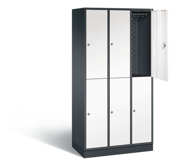 C+P locker, dubbellaags intro, H1950xW920xD490mm, kleur: zwartgrijs / verkeerswit, 8270-301 S10081