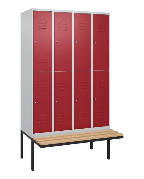 C+P dubbeldekskast Classic PLUS, 4 vakken, 2120x1200x815mm, 7035/3003, cilindersloten, beukenhouten zitlatten, zitting, 0803407-40 S10091