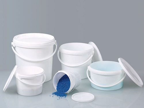 DENIOS verpakkingsemmer met deksel, van PP, wit, 5 liter, 48 stuks, 309744