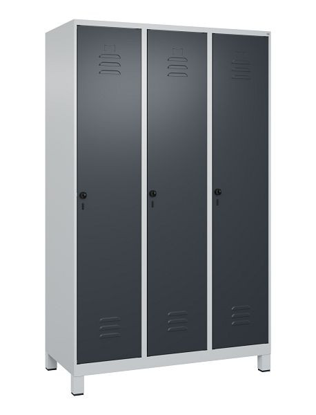 C+P Umkleidespind Classic PLUS, Füße, 3 Abteile, 1950x1200x500mm, 7035/7016, Drehriegel, 080010-32 S10008