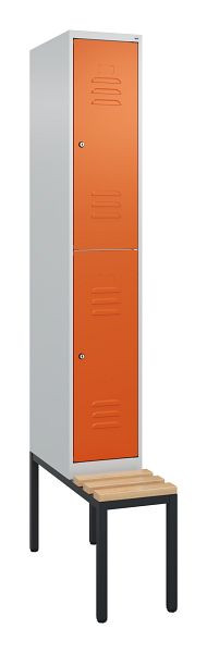 C+P dubbeldekkerkast Classic PLUS, 2120x300x815mm, 7035/2004, cilindersloten, zitlatten van beukenhout, met zitbank eronder, 0803507-10 S10186