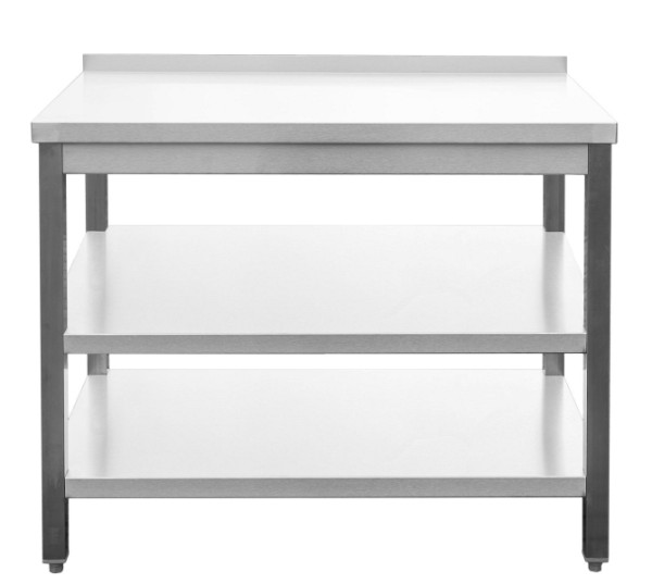 A&S Gastro roestvrijstalen werktafel met gelaste opstand, diepte 600 mm, met onderblad en tussenblad, AISI 304, 900 x 600 x 850 mm, ARTGZA096