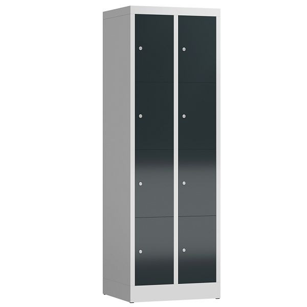 Lüllmann ClassiX lockerkast, 2 compartimenten met elk 4 compartimenten, 1800 x 590 x 500 mm, lichtgrijs/antracietgrijs, X-520428