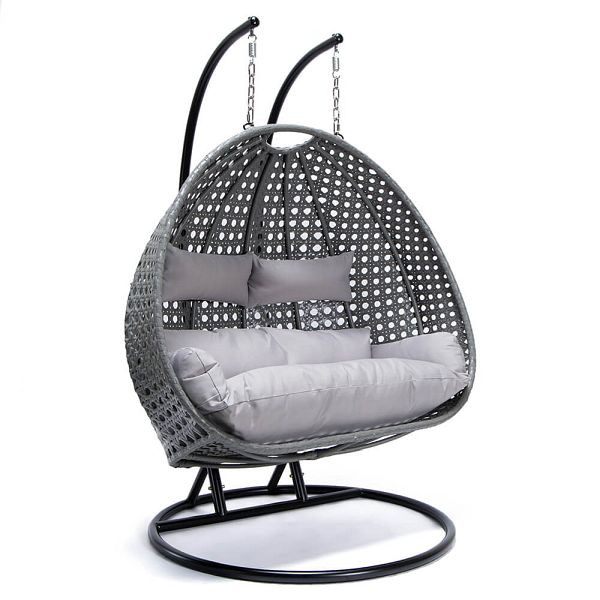 HOME DELUXE polyrotan hangstoel TWIN - grijs met regenhoes, 6947
