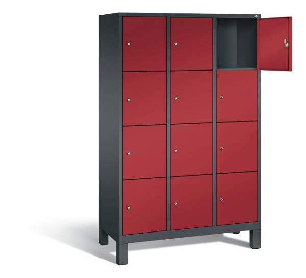 C+P lockerkast Evolo, H1850xB1200xD500mm, kleur: zwart-grijs/robijnrood, 48010-324 S10085