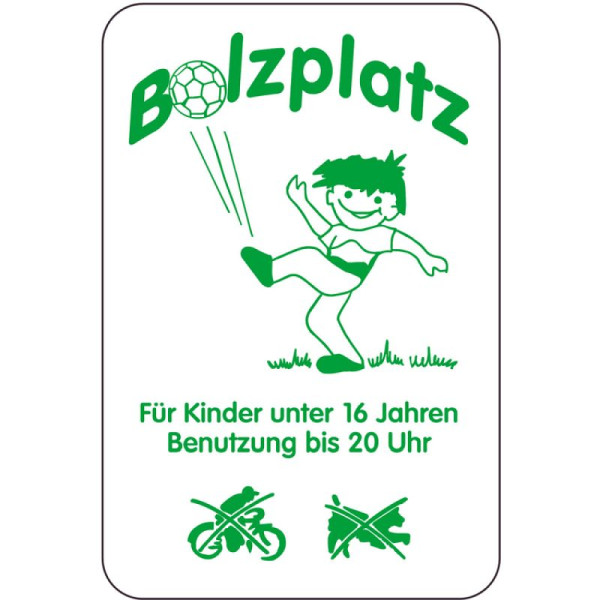 Stein HGS HGS speciaal bord, voetbalveld, voor kinderen onder de 16 jaar, te gebruiken tot 20.00 uur, 400 x 600 mm, tekst: groen, 15002