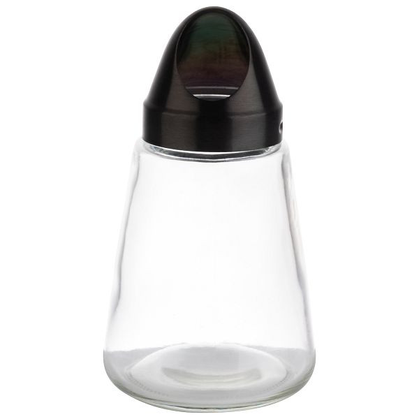 APS snackdispenser, Ø 8,5 x 15,5 cm, glazen container, roestvrijstalen schroefdeksel, gunmetal look, 350 ml, opening: 3,5 x 2,5 cm (ovaal), 40517