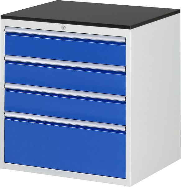RAU ladekast serie 7000, B770 x D650 x H820mm, werkblad voorzien van melamineharscoating, laden: 3xH150, 1xH270 mm, 13-XL5.3A-M.11