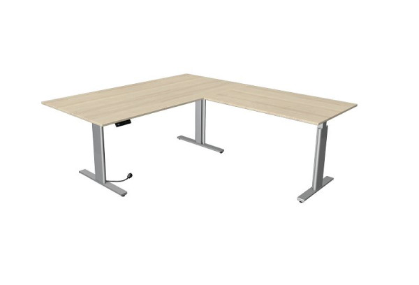 Kerkmann zit/sta tafel Move 3 zilver B 2000 x D 1000 mm met opzetelement 1200 x 800 mm, esdoorn, 10235750