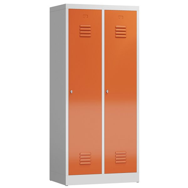Lüllmann ClassiX kledingkast, 2 compartimenten met zwart-wit scheiding, 1800 x 800 x 500 mm, lichtgrijs/vuurrood, X-515124