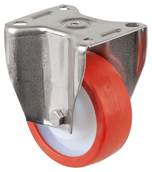 BS rollen RVS zwaarlastwiel bokwiel, RVS, glijlager rood polyurethaan wiel, schroefplaat, diameter 100 mm, HS110.B27.100