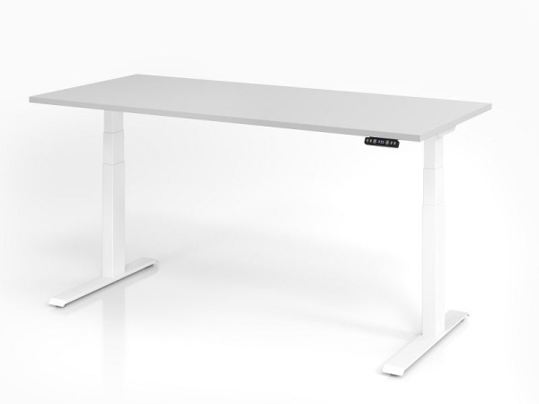 Hammerbacher bureau XDKB19, 180 x 80 cm, blad: grijs, 25 mm dik, ABS dikke rand, rechthoekige vorm, wit, VXDKB19/5/W