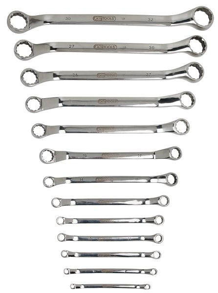 KS Tools RVS dubbele ringsleutelset, gebogen, 13-delig, 964.1150