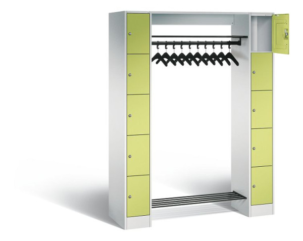 C+P open garderobe serie 8070, H1950xW1430xD480mm, kleur: lichtgrijs / virid groen, 80710-00 S10117