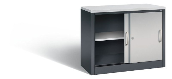 C+P dressoir met schuifdeuren Acurado, H720xB1000xD400mm, kleur: zwart grijs/wit aluminium, beugelgreep, 2 niveaus, 5725-00 S10107