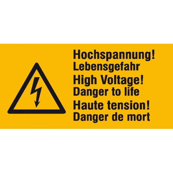 Stone HGS elektrische markering/waarschuwingscombinatiebord, hoogspanning! Levensgevaar, 3 talen, 30.0594