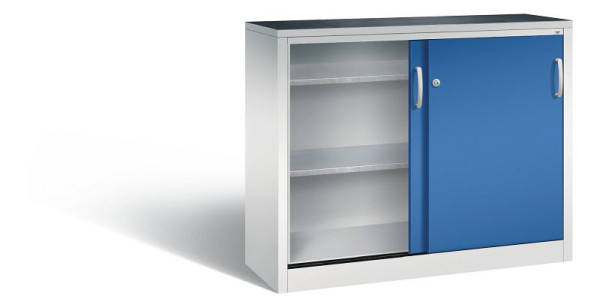 C+P schuifdeurkast Acurado, H1000xB1200xD400mm, kleur: lichtgrijs / gentiaanblauw, beugelgreep, 2046-09 S10067