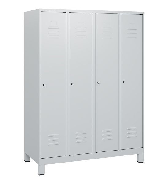 C+P Umkleidespind Classic PLUS, Füße, 4 Abteile, 1630x1200x500mm, 7035/7035, Zylinderschlösser, 0800105-40 S10024