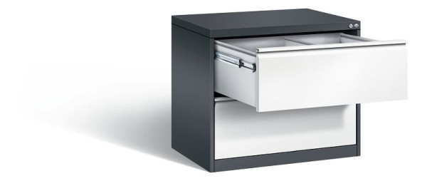 C+P hangarchiefkast Acurado, H733xW787xD590mm, kleur: zwartgrijs / verkeerswit, handgreep, 12912-312 S10086