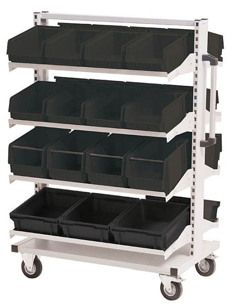 Bedrunka + Hirth Multi-Trolley voorzien van opbergplank onder Met 8 kantelbare planken, afmetingen in mm (BxDxH): 990 x 610 x 1450, ESD07.58.14
