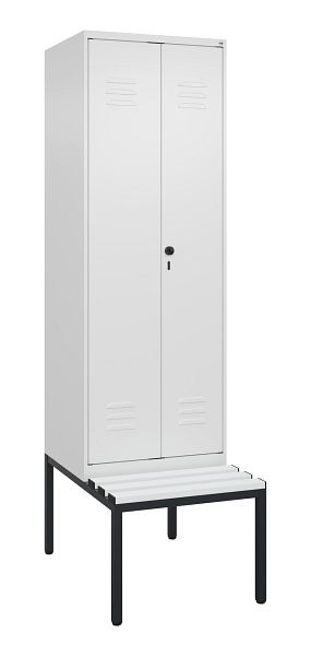 C+P luierkastje Classic PLUS SW, 2 vakken, 2120x600x815mm, 9016/9016, draaibare sluiting, met bank eronder, 0800527-20 S10044