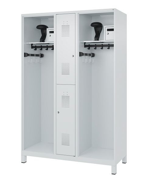 C+P brandweerkast Evolo, model MAXI, 2 compartimenten, H1850B1300T500 mm, lichtgrijs, voeten, 0496015-030 S10006