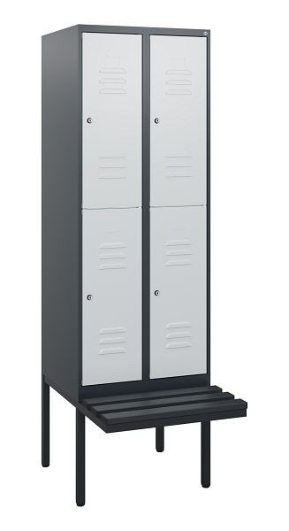 C+P dubbeldekskast Classic PLUS, 2 compartimenten, 1950x600x815mm, 7016/7035, cilindersloten, zwevende zitting, 0803405-20 S10088