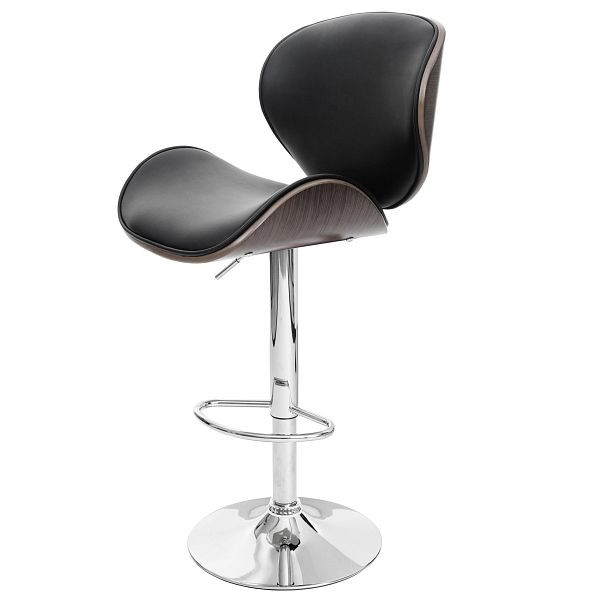 Mendler Foxrock barkruk, barstoel, hout gebogen hout retro design, grijs, zwart kunstleer, 62879