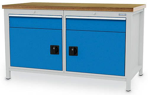 Bedrunka + Hirth box werkbank breedte 1500 mm, R24-24, 2 x lades, 2 x draaideuren, afmetingen in mm (BxDxH): 1500 x 750 x 859, 03.15.01VA