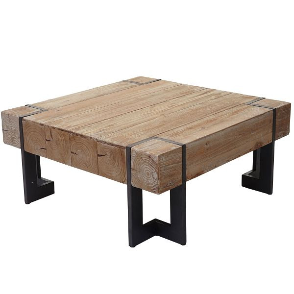 Mendler salontafel HWC-A15, woonkamertafel, dennenhout rustiek massief, natuurlijke kleur 60x60cm, 61765