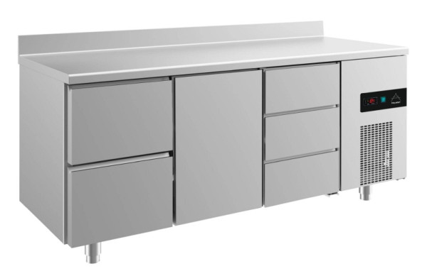 A&S Polarny koeltafel -2 tot +8°C met deur, twee laden links en drie laden rechts midden, 1865 x 700 x 850 mm, met opstand, KT3ZTDA