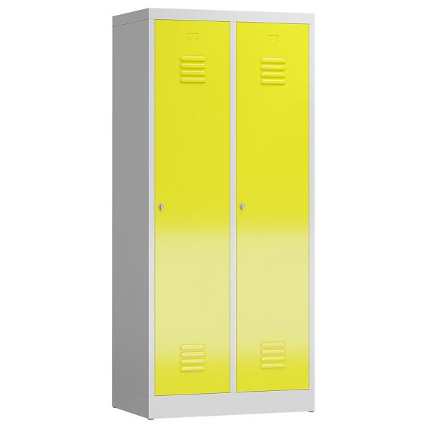 Lüllmann ClassiX kledingkast, 2 vakken met zwart-wit scheiding, 1800 x 800 x 500 mm, lichtgrijs/zinkgeel, X-515126