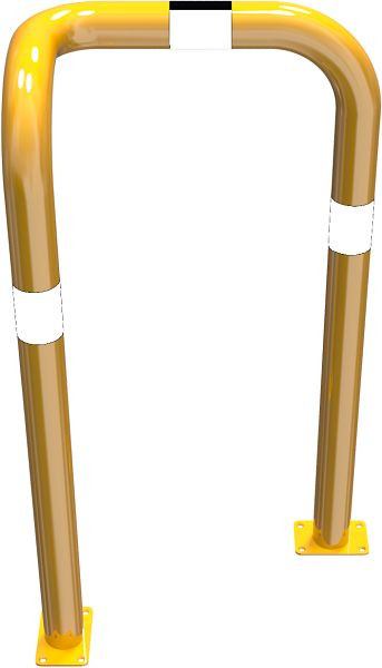 Schak-stootbeschermbeugel 90° aan één zijde links, stalen buis Ø 76 mm geel/zwart, hoogte boven de grond: 1150 mm, voor plugbevestiging, 477_79PBG