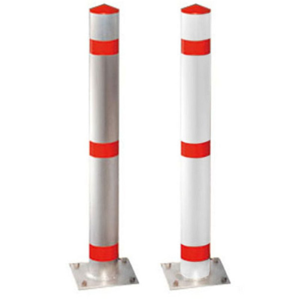 Stone HGS afzetpaal "Acero" Ø102mm, van staal, verwijderbare profielcilinder aan de bovenzijde, bodemhuls, verzinkt en gecoat, rood/wit, 13520-rw