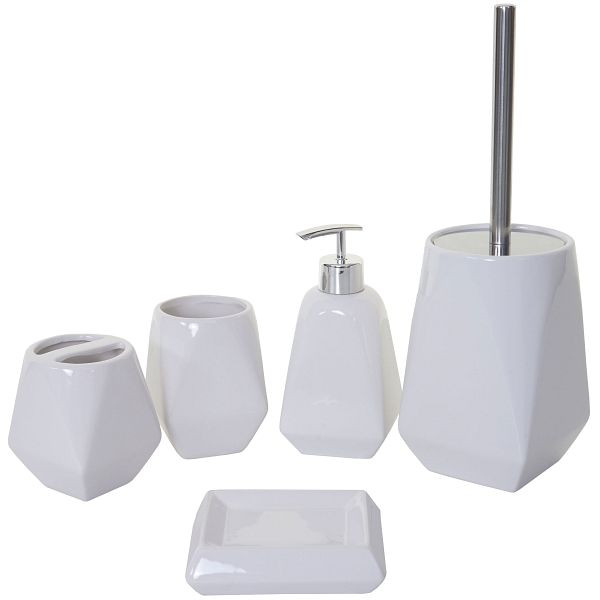 Mendler 5-delige badkamerset HWC-C71, toiletset, badkamerset, badkameraccessoires, keramiek, wit, 61680