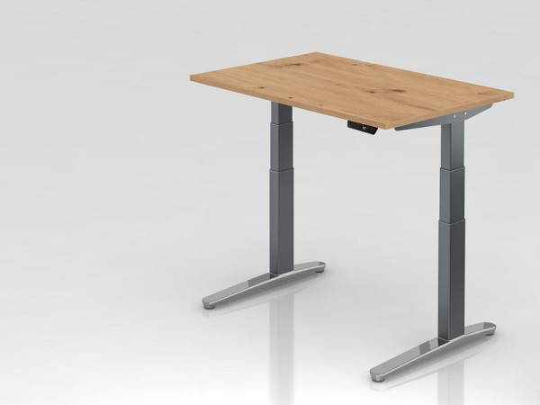 Hammerbacher bureau XBHM12, 120 x 80 cm, blad: knoestig eiken, 25 mm dik, ABS dikke rand, rechthoekige vorm, gepolijst grafiet, VXBHM12/R/GC