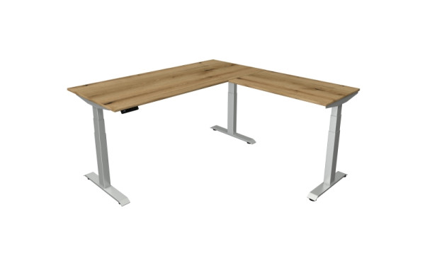 Kerkmann zit-statafel B 1800 x D 800 mm met aanbouwelement 1000 x 600 mm, elektrisch in hoogte verstelbaar van 640-1290 mm, eiken, 10043155